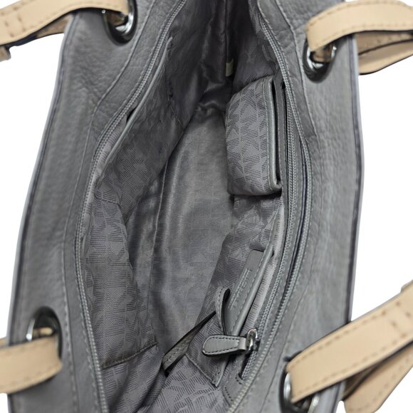 Michael Kors Pebbled Leather Shoulder Tote Bag Gray Taupe Silver Hardware Purse - Picture 12 of 16